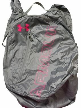 Under Armour Gray Backpack with Pink Logo and Trim